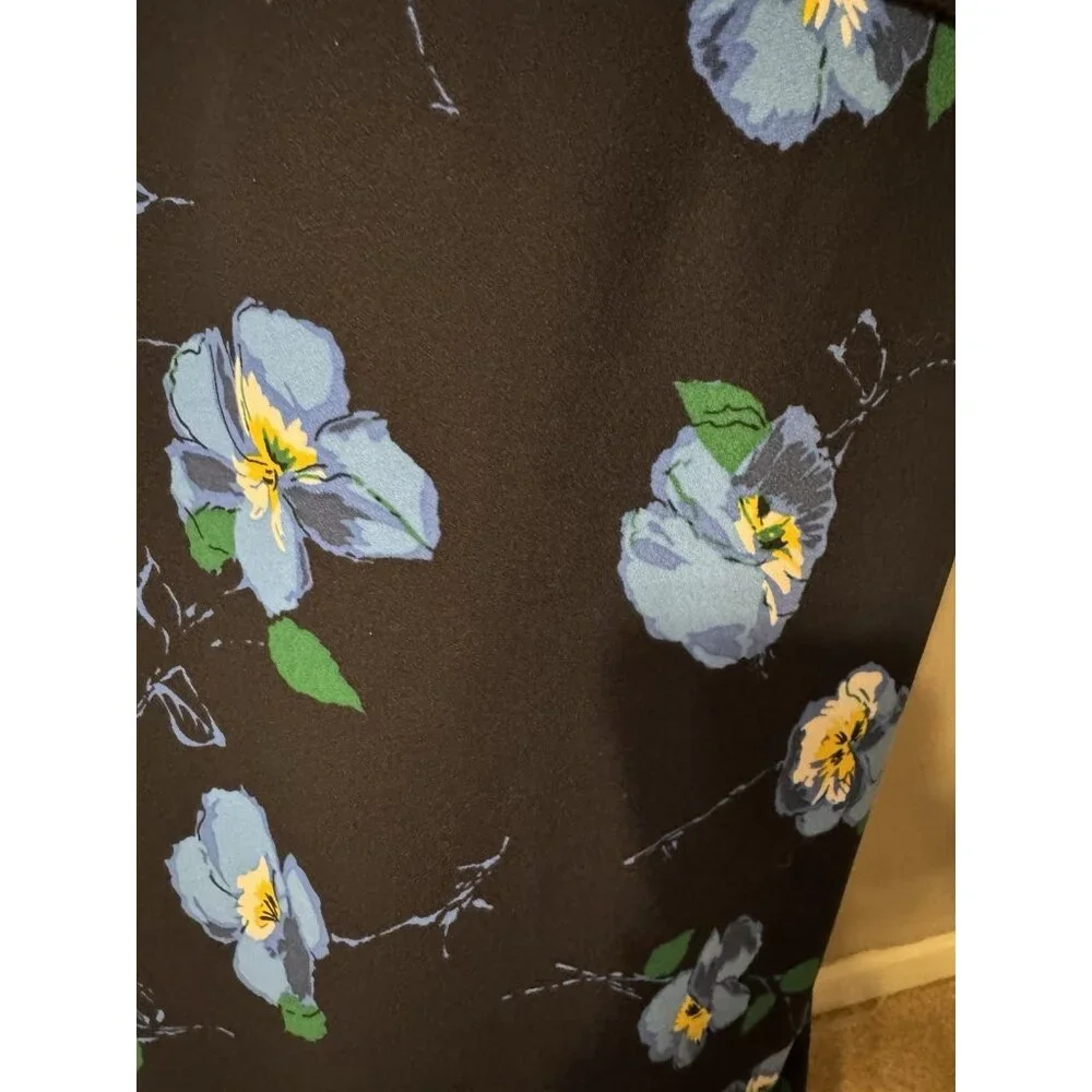 Banana Republic Slip Dress 12 Blue Black Washable Flowy Floral Midi Sleeveless